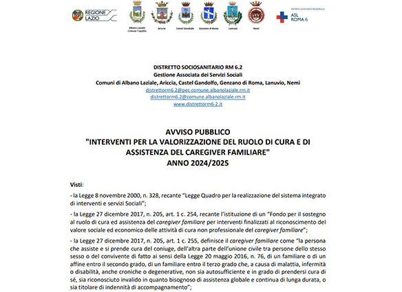 Interventi per la valorizzazione del ruolo di cura e di assistenza del Caregiver Familiare – Anno 2024/2025