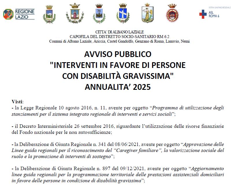 Interventi in favore di persone con disabilità gravissima – Annualità 2025